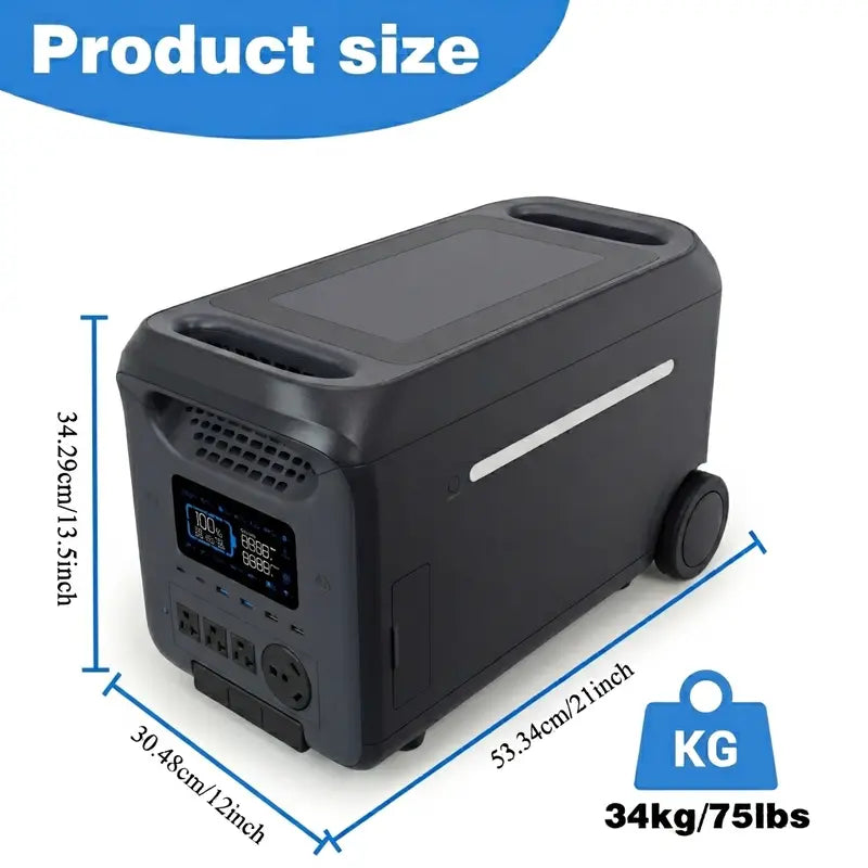 2560Wh LiFePO4 Portable Power Station with 3000W Rated and 5000W Peak Power, 1.6 Hour Fast Charging, 800W Maximum Solar Input, UPS Backup for Home Emergencies and Outdoor RV Applications
