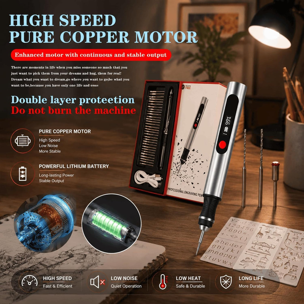 Cordless Engraving Pen with 35 Bits, USB-C Rechargeable for Metal, Wood, and Glass