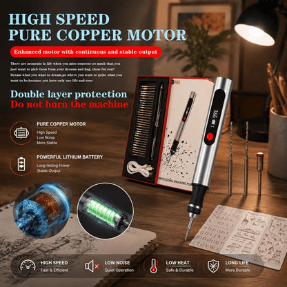 Cordless Engraving Pen with 35 Bits, USB-C Rechargeable for Metal, Wood, and Glass