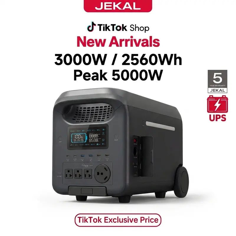 2560Wh LiFePO4 Portable Power Station with 3000W Rated and 5000W Peak Power, 1.6 Hour Fast Charging, 800W Maximum Solar Input, UPS Backup for Home Emergencies and Outdoor RV Applications