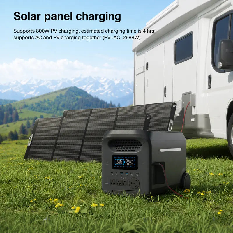 2560Wh LiFePO4 Portable Power Station with 3000W Rated and 5000W Peak Power, 1.6 Hour Fast Charging, 800W Maximum Solar Input, UPS Backup for Home Emergencies and Outdoor RV Applications