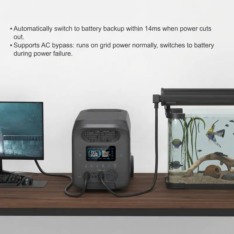 2560Wh LiFePO4 Portable Power Station with 3000W Rated and 5000W Peak Power, 1.6 Hour Fast Charging, 800W Maximum Solar Input, UPS Backup for Home Emergencies and Outdoor RV Applications