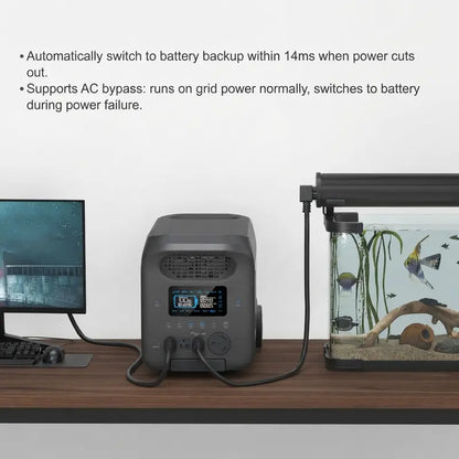2560Wh LiFePO4 Portable Power Station with 3000W Rated and 5000W Peak Power, 1.6 Hour Fast Charging, 800W Maximum Solar Input, UPS Backup for Home Emergencies and Outdoor RV Applications