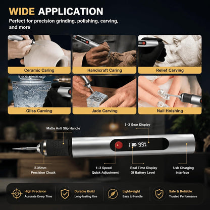 Cordless Engraving Pen with 35 Bits, USB-C Rechargeable for Metal, Wood, and Glass