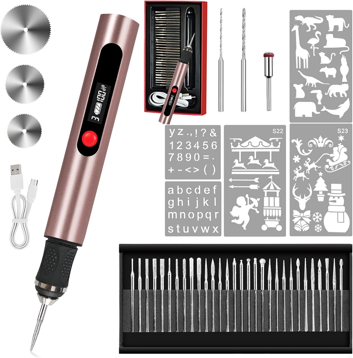 Cordless Engraving Pen with 35 Bits, USB-C Rechargeable for Metal, Wood, and Glass