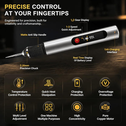Cordless Engraving Pen with 35 Bits, USB-C Rechargeable for Metal, Wood, and Glass